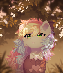 Size: 700x805 | Tagged: safe, artist:floweryoutoday, derpibooru import, oc, oc only, oc:blazey sketch, pegasus, bow, cherry blossoms, clothes, flower, flower blossom, hair bow, pegasus oc, solo, sweater