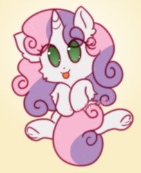Size: 740x907 | Tagged: safe, artist:cutiesparke, derpibooru import, sweetie belle, pony, unicorn, g4, :p, arm fluff, cheek fluff, ear fluff, ears, foal, frog (hoof), green eyes, hoof heart, horn, looking up, lying down, silly, silly pony, simple background, solo, tongue, tongue out, underhoof, white fur