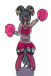 Size: 957x1423 | Tagged: safe, artist:lazerblues, derpibooru import, oc, oc only, oc:ariana, hybrid, satyr, cheerleader, cheerleader outfit, clothes, horns, offspring, parent:arimaspi, pom pom, solo, tail