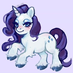 Size: 2041x2048 | Tagged: safe, artist:plebliung, derpibooru import, rarity, pony, unicorn, g4, blue background, blue eyes, blue mane, blue tail, curly hair, curly mane, curly tail, eyelashes, eyeshadow, female, flowing mane, flowing tail, horn, makeup, mare, pose, raised leg, rearing, signature, simple background, solo, tail, unshorn fetlocks