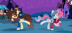 Size: 4813x2229 | Tagged: safe, artist:darbypop1, derpibooru import, oc, oc only, oc:darby, oc:melody everbelle, alicorn, pony, charlie morningstar, clothes, costume, female, mare, nightmare night costume, wally darling