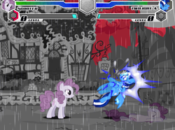 Size: 639x476 | Tagged: safe, minuette, twilight sparkle, twilight sparkle (alicorn), alicorn, fighting is magic, g4, clone, fan game, fighting is magic everfree, nightmare corner, palette swap, rain, red clouds, red sky, scooter (character)