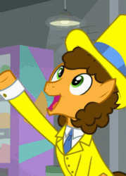 Size: 330x462 | Tagged: safe, derpibooru import, screencap, cheese sandwich, earth pony, pony, g4, the last laugh, animated, clothes, cropped, cufflinks, cuffs (clothes), cute, dress shirt, hat, male, necktie, shirt, smiling, solo, stallion, tailcoat, talking, top hat, tuxedo