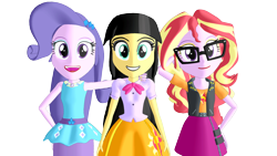 Size: 1280x720 | Tagged: safe, derpibooru import, sci-twi, sunset shimmer, twilight sparkle, twilight sparkle (alicorn), alicorn, equestria girls, g4, clothes, clothes swap, cosplay, costume, eyeshadow, female, grin, makeup, my little pony equestria girls: better together, simple background, smiling, transparent background, trio, trio female, twilight sparkle's clothes, twolight