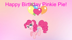 Size: 960x540 | Tagged: safe, derpibooru import, pinkie pie, earth pony, pony, g4, female, gradient background, happy birthday, solo