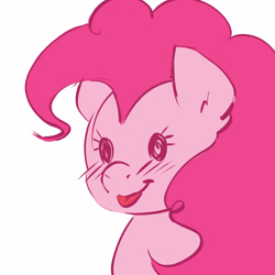 Size: 5000x5000 | Tagged: safe, artist:lavenderscent, derpibooru import, pinkie pie, earth pony, pony, g4, blush lines, blushing, bust, dot eyes, explicit source, female, mare, portrait, simple background, smiling, solo, tongue, tongue out, white background