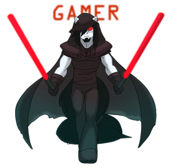 Size: 697x679 | Tagged: safe, artist:thegamercolt, derpibooru import, oc, oc only, oc:thegamercolt, anthro, arctic earth pony, big tail, cloak, clothes, lightsaber, may the fourth be with you, red eyes, simple background, sith, solo, star wars, tail, transparent background, weapon