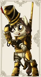 Size: 1104x2048 | Tagged: safe, artist:uteuk, derpibooru import, earth pony, pony, armor, bipedal, female, gun, hat, mare, rifle, soldier, soldier pony, steampunk, weapon