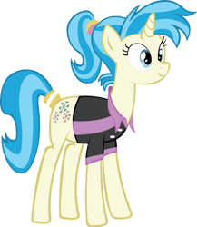 Size: 900x1037 | Tagged: safe, artist:chir-miru, derpibooru import, allie way, pony, unicorn, g4, female, horn, mare, polo shirt, ponytail, simple background, solo, transparent background, vector