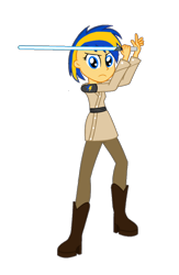 Size: 654x1005 | Tagged: safe, artist:mlpfan3991, derpibooru import, oc, oc:flare spark, human, equestria girls, g4, clothes, female, jedi, lightsaber, may the fourth be with you, simple background, solo, star wars, transparent background, weapon