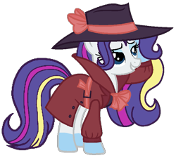 Size: 699x629 | Tagged: safe, artist:noi kincade, derpibooru import, rarity, unicorn, g4, clothes, detective, detective rarity, fedora, hat, horn, rainbow power, simple background, solo, transparent background, trenchcoat