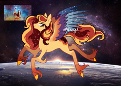 Size: 3508x2480 | Tagged: safe, artist:asougi, derpibooru import, oc, oc only, pegasus, pony, adoptable, concave belly, full body, pegasus oc, slender, solo, space, space background, thin