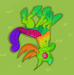 Size: 862x878 | Tagged: safe, artist:the---robbie72, derpibooru import, thorax, changedling, changeling, g4, school daze, king thorax, lying down, male, on side, overhead view, scene interpretation, scrunchy face, solo, underhoof