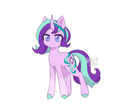 Size: 1804x1579 | Tagged: safe, artist:paichitaron, derpibooru import, starlight glimmer, pony, unicorn, g4, alternate design, clothes, colored pupils, female, horn, mare, signature, simple background, smiling, socks, solo, transparent background, unshorn fetlocks