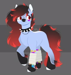 Size: 2049x2160 | Tagged: safe, artist:jjsh, derpibooru import, oc, oc only, earth pony, pony, bandage, choker, collar, cute, cute face, female, fluffy mane, gradient mane, looking away, mare, smiling, solo, sticker, tail