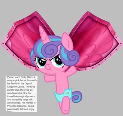Size: 640x600 | Tagged: safe, artist:fizzled_kitty, derpibooru import, edit, princess flurry heart, alicorn, pony, g4, alternate color palette, baby, baby pony, diaper, female, foal, google translate, gray background, implied princess cadance, recolor, shield, simple background, solo, unusual wings