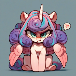 Size: 2048x2048 | Tagged: safe, ai content, derpibooru import, editor:jewellier, generator:purplesmart.ai, generator:stable diffusion, machine learning generated, princess flurry heart, alicorn, pony, g4, angry, cross-popping veins, cute, emanata, female, flurry heart is not amused, flurrybetes, looking at you, madorable, mare, older, older flurry heart, prompt in description, prompter:jewellier, speech bubble, unamused