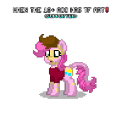 Size: 400x400 | Tagged: safe, artist:anonymous, derpibooru import, pinkie pie, earth pony, human, pony, g4, /ptfg/, clothes, female, heterochromia, human to pony, mid-transformation, open mouth, pony town, shadow, shirt, simple background, solo, species swap, tail growth, transformation, transparent background