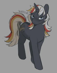 Size: 653x843 | Tagged: safe, artist:skorpionegrass, derpibooru import, oc, oc only, oc:velvet remedy, pony, unicorn, fallout equestria, g4, gray background, horn, simple background, solo