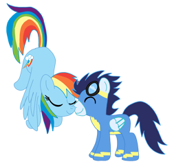 Size: 2346x2239 | Tagged: artist needed, safe, derpibooru import, rainbow dash, soarin', pegasus, pony, g4, desktop ponies, duo, duo male and female, female, male, mare, nuzzling, pixel art, shipping, simple background, soarindash, sprite, stallion, straight, transparent background