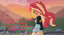 Size: 1100x618 | Tagged: safe, artist:ktd1993, derpibooru import, edit, edited screencap, screencap, sunset shimmer, equestria girls, g4, my past is not today, hamilton, lin-manuel miranda, solo