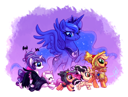Size: 2050x1550 | Tagged: safe, artist:whitediamonds, derpibooru import, apple bloom, applejack, princess luna, rarity, scootaloo, sweetie belle, alicorn, earth pony, pegasus, pony, undead, unicorn, vampire, werewolf, g4, luna eclipsed, season 2, apple sisters, belle sisters, bride of frankenstein, clothes, colored pupils, concave belly, costume, cute, cutie mark crusaders, eyes closed, female, filly, foal, frankenstein's monster, freckles, group, halloween, horn, lesbian, lidded eyes, mare, nightmare night, nightmare night rarity, open mouth, open smile, profile, raised hoof, raised leg, rarijack, rarijack daily, running, scarecrow, sextet, shipping, siblings, side view, signature, sisters, slender, smiling, spread wings, thin, tumblr, wings, wolf costume