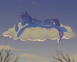 Size: 2048x1664 | Tagged: safe, artist:hichieca, derpibooru import, oc, oc only, pegasus, pony, cloud, on a cloud, pegasus oc, sleeping, sleeping on a cloud, solo