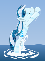 Size: 1875x2500 | Tagged: safe, artist:the_mpc, derpibooru import, oc, oc only, oc:serene dive, earth pony, pony, art trade, female, happy, mare, ocean, sea foam, sky, soaked, solo, splash, swimming, water, wet, wet mane