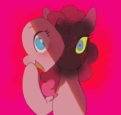 Size: 2048x1952 | Tagged: safe, artist:piesinful, derpibooru import, pinkie pie, earth pony, pony, g4, abstract background, blood, female, mare, mask, solo