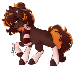 Size: 1940x1731 | Tagged: safe, artist:trashpanda czar, derpibooru import, oc, oc only, oc:pumpkin spice, earth pony, body markings, cheek fluff, chest fluff, clothes, ear fluff, ear piercing, ears, female, hair tie, looking at you, mare, piercing, ponytail, scarf, simple background, smiling, solo, striped scarf, transparent background