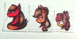 Size: 2048x1039 | Tagged: safe, artist:stickman_niko, derpibooru import, apple bloom, applejack, big macintosh, pony, g4, apple siblings, apple sisters, brother and sister, bust, female, filly, foal, lined paper, male, mare, pen drawing, portrait, siblings, simple background, sisters, stallion, traditional art, white background