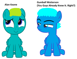 Size: 2760x2120 | Tagged: safe, artist:memeartboi, derpibooru import, oc, inflatable pony, pegasus, pony, alan keane, balloon, balloon boy, balloon pony, chillaxing, colt, colt oc, duo, foal, gumball watterson, inflatable, jealous, male, male oc, nice, pegasus oc, ponified, relaxing, simple background, smiling, species swap, stare, the amazing world of gumball, white background