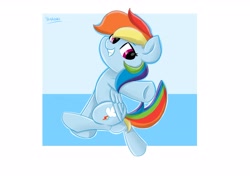 Size: 2893x2039 | Tagged: safe, artist:skylinepony_, derpibooru import, rainbow dash, pegasus, pony, g4, female, grin, mare, outstretched hoof, passepartout, smiling, solo