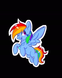 Size: 1620x2048 | Tagged: safe, artist:skylinepony_, derpibooru import, rainbow dash, pegasus, pony, g4, badge, black background, female, mare, one eye closed, open mouth, open smile, outline, simple background, smiling, solo, white outline, wink
