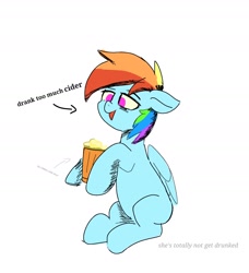 Size: 1640x1802 | Tagged: safe, artist:skylinepony_, derpibooru import, rainbow dash, pegasus, pony, g4, cider, cider dash, drunk, female, mare, open mouth, open smile, simple background, smiling, solo, white background