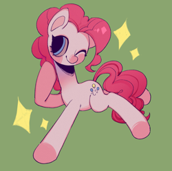 Size: 2037x2024 | Tagged: safe, artist:nimingxiwang168, derpibooru import, pinkie pie, earth pony, pony, g4, female, green background, mare, one eye closed, simple background, solo, sparkles, wink