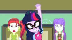 Size: 1280x720 | Tagged: safe, derpibooru import, screencap, rose heart, sci-twi, starlight, twilight sparkle, equestria girls, g4, subs rock, adorkable, animated, blinking, cute, dork, female, gif, my little pony equestria girls: summertime shorts, twiabetes