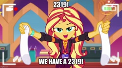 Size: 888x499 | Tagged: safe, derpibooru import, edit, sunset shimmer, equestria girls, g4, 2319, caption, how to backstage, image macro, monsters inc., my little pony equestria girls: better together, text