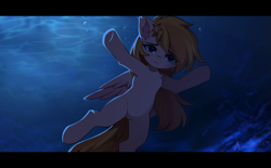 Size: 1383x856 | Tagged: safe, artist:airiniblock, derpibooru import, oc, oc only, pegasus, pony, armpits, asphyxiation, blue eyes, bubble, chest fluff, crepuscular rays, drowning, ear fluff, ears, eye clipping through hair, feather, female, flower, flower in hair, flowing mane, flowing tail, frown, leg fluff, mare, moonlight, ocean, pegasus oc, sad, seaweed, solo, spread wings, swimming, tail, underwater, water, wings