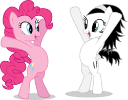 Size: 767x600 | Tagged: safe, artist:lazypixel, derpibooru import, pinkie pie, oc, oc:null, earth pony, pony, g4, absurd resolution, belly, bipedal, female, mare, round belly, shadow, simple background, sogreatandpowerful, transparent background, vector, white background