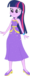 Size: 622x1533 | Tagged: safe, artist:invisibleink, artist:tylerajohnson352, derpibooru import, twilight sparkle, human, better together, equestria girls, g4, pinkie pie: snack psychic, bare shoulders, bracelet, clothes, clothes swap, dress, female, gold trim, high heels, jewelry, necklace, purple, purple dress, shoes, simple background, sleeveless, sleeveless dress, solo, strapless, strapless dress, transparent background, vector