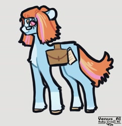 Size: 1600x1652 | Tagged: safe, artist:venus_ai_, derpibooru import, bright eyes, earth pony, pony, g1, alternate cutie mark, alternate hairstyle, alternate tail color, alternate tailstyle, bag, blue coat, chest fluff, female, glasses, mare, orange mane, pink eyes, signature, tail, two toned mane, two toned tail, unshorn fetlocks