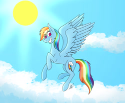 Size: 2048x1682 | Tagged: safe, artist:orderlyxchaos, rainbow dash, pegasus, flying, sky, solo