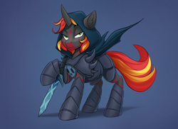 Size: 2546x1852 | Tagged: safe, artist:kittytitikitty, derpibooru import, oc, unicorn, armor, horn, knight, sword, unicorn oc, weapon