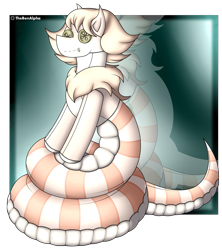 Size: 1933x2176 | Tagged: safe, artist:thebenalpha, derpibooru import, oc, oc:peach "cassiopeia" blossom, lamia, original species, button, button eyes, coils, doll, plush pony, plushie, reflection, solo, toy