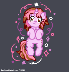 Size: 3120x3244 | Tagged: safe, artist:redpalette, derpibooru import, oc, oc:hibiscus stitch, unicorn, cute, digital art, female, horn, looking at you, lying down, mare, pink, sparkles, unicorn oc