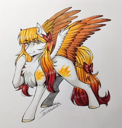 Size: 2894x3023 | Tagged: safe, artist:lunciakkk, derpibooru import, oc, oc only, oc:lena, pegasus, cheek fluff, chest fluff, smiling, solo, traditional art