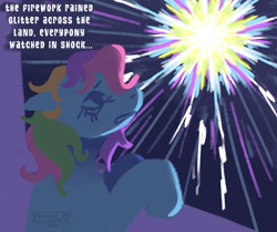 Size: 1560x1302 | Tagged: safe, artist:venus_ai_, derpibooru import, part of a set, rainbow dash (g3), earth pony, pony, g3, alternate universe, explosion, fireworks, glitter, infected, infected au, infection, infection au, looking out the window, magic explosion, mlp infection, multicolored mane, scared, scaredy dash, signature, this will end in death, this will end in pain, this will end in tears, this will end in tears and/or death, this will not end well