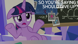 Size: 1280x720 | Tagged: safe, derpibooru import, edit, edited screencap, editor:quoterific, screencap, twilight sparkle, twilight sparkle (alicorn), alicorn, g4, sparkle's seven, belly, blueprint, chalkboard, ears, female, floppy ears, indoors, map room, mare, physics, rarity's cutie mark, round belly, shrug, solo, twilight sparkle's cutie mark, twilight's castle