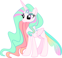 Size: 8490x7967 | Tagged: safe, artist:shootingstarsentry, derpibooru import, oc, oc:thora, changepony, hybrid, absurd resolution, concave belly, interspecies offspring, offspring, parent:princess celestia, parent:thorax, parents:thoralestia, simple background, slender, solo, thin, transparent background